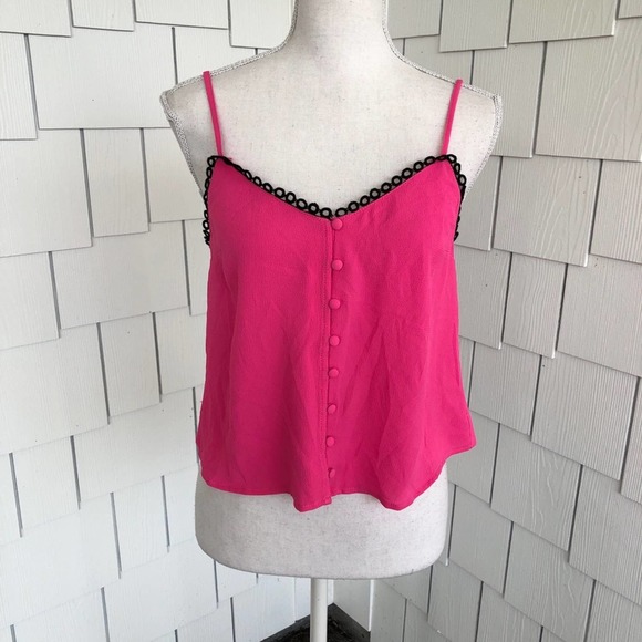 BB Dakota Women's Pink One Hot Minute Bubble Crepe Button Front Cami Tank sz S - Picture 1 of 7
